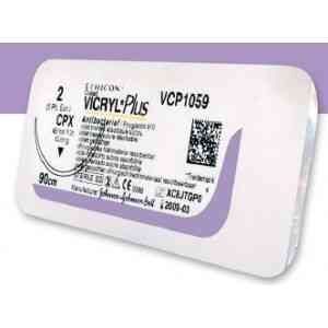 Вікрил Плюс (VICRYL Plus) Антибактеріальний 0, колюча гачкоподібна голка 36 мм, довжина 70 см, фіолетовий, 1шт.