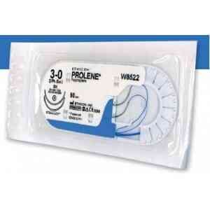 Пролен (Prolene) 7-0, дві колючі голки 8 мм, 3/8 кола, довжина 60 см, синій, 1шт.