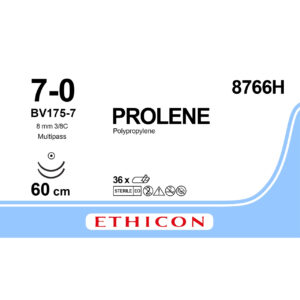 Пролен (Prolene) 7-0, дві колючі Тапер Поінт (Taper Point) голки 8 мм, 3/8 кола, довжина 60 см, синій, 1шт.