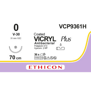 Вікрил Плюс (VICRYL Plus) Антибактеріальний 0, таперкат 31мм, 1/2 кола, фіолетовий, 70см, 1шт.