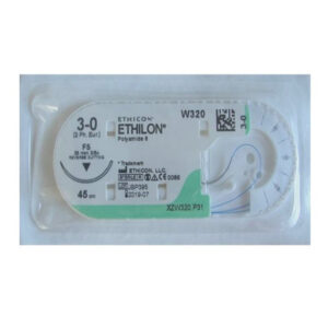 Етілон (Ethilon) 3-0 П-зворотньо-ріжуча 26 мм, 3/8кола, блакитний 45см, 1шт.