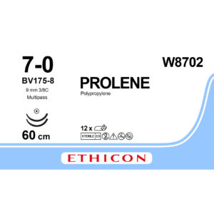 Пролен (Prolene) 7-0 колюча Тапер Поінт (Taper Point) 2*9.3мм, 3/8 кола, блакитний 60см, 1шт.