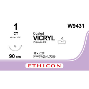 Вікрил (VICRYL) 1 колюча масивна Тапер Поінт (Taper Point) 40 мм, 1/2 кола, фіолетовий 90см, 1шт.