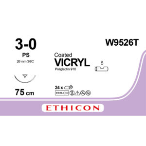 Вікрил (VICRYL) 3-0 П-зворотньо-ріжуча 26мм, 3/8 кола, незабарвлений 75см, 1шт.