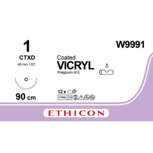 Вікрил (VICRYL) 1 колюча тупокінцева Ethiguard 48мм, 1/2 кола, фіолетовий 90см, 1шт.