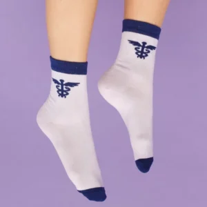 Медичні шкарпетки з принтом Кадуцей (білі) (36-40)